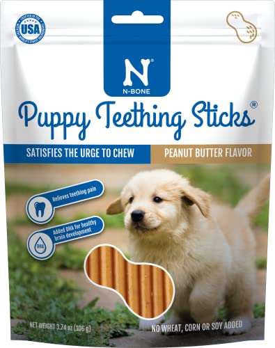 N-Bone Puppy Teething Sticks, Peanut Butter Flavor, Natural Puppy Chew Sticks & Teething Treats, SQF Certified, Made with Rice Flour for Easy Digestion, Calcium Enriched (3.7oz) - size: 3.7 Ounce (Pack of 1)