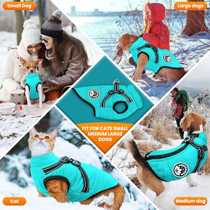 PETCARE Winter Dog Coat with Harness Built in Waterproof Dog Jackets Warm Pet Fleece Vest Windproof Snow Jacket Snowsuit Reflective Dogs Cold Weather Coats for Puppy Small Medium Large Dogs Cats - color: Blue, size: S(Chest 12.6" Suggest 2-3 lbs)