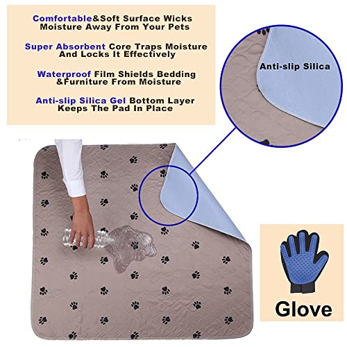 Washable Dog Pee Pads with Puppy Grooming Gloves,Puppy Pads,Reusable Pet Training Pads,Large Dog Pee Pad,Waterproof Pet Pads for Dog Bed Mat,Super Absorbing Whelping Pads - size: 24x24 Inch (Pack of 4)