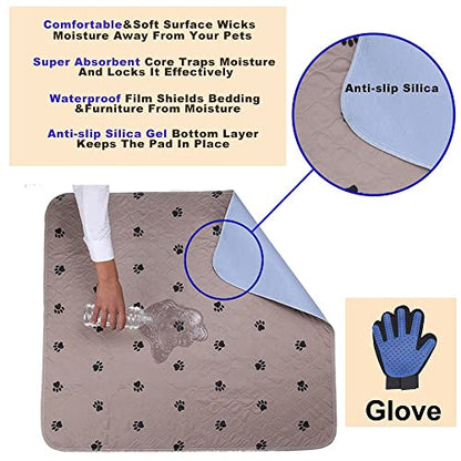 Washable Dog Pee Pads with Puppy Grooming Gloves,Puppy Pads,Reusable Pet Training Pads,Large Dog Pee Pad,Waterproof Pet Pads for Dog Bed Mat,Super Absorbing Whelping Pads - size: 24x24 Inch (Pack of 4)