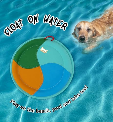 Dog Flying Disc Dog Flyer Toy for Fetch, Durable Nylon 9.5" Diameter with Soft and Thick Edges, Gentle on Teeth & Gums, Lightweight & Water Floating, Outdoor Play for All Breeds (A-Blue/Orange)