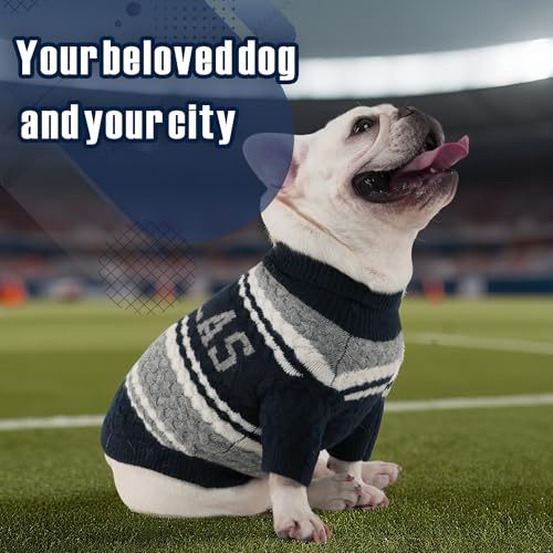Dallas Small Dog Sweater Football Theme Turtleneck Knit Dog Sweaters for Small Pets Warm Winter Cat Dog Clothes - color: blue&grey, size: Medium