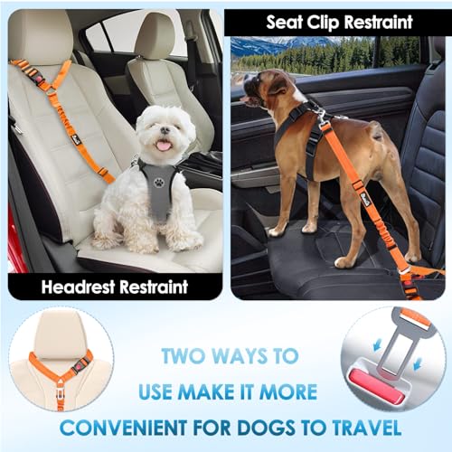 Lukovee Dog Seatbelt Leash for Cars, 2 Pack Pet Safety Car Seat Belt with Adjustable Buckle & Reflective Bungee, Connect Dog Harness in Vehicle Car Dogs Restraint Travel Daily Use (Orange) - color: Orange