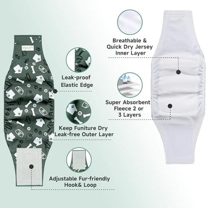 wegreeco Washable Male Dog Belly Band (Stylish Pattern) - Pack of 3 - Dog Diapers Male - Washable Male Dog Belly Wrap (Bones & Footprints, X-Small) - color: Bones & Footprints, size: X-Small (Pack of 3)