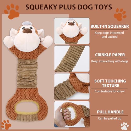 Letsmeet Squeaky Dog Toy with Crinkle Paper, Pull Interactive Plush Chew Toy for Puppies, Small, Medium, Large Dogs - Great for Tug of War and Teeth Cleaning - color: brown3