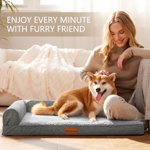 Patas Lague Orthopedic Dog Bed Large Sized Dog 36''X24'', Waterproof L Bolster Medium Pet Sofa Beds with Removable Washable Cover, Soft Pet Couch Crate Mat with Nonskid Bottom, Grey - color: Grey, size: 36"L x 24"W x 3.5"Th