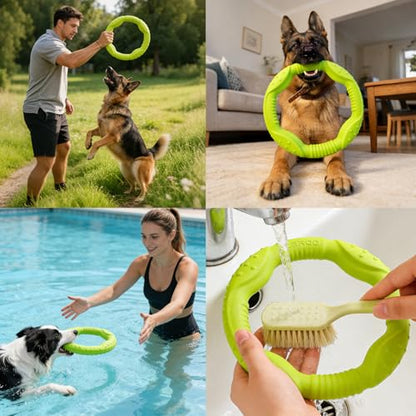 LaRoo Dog Toys for Medium/Large Dogs, Floatable Dog Flying Discs 3 Sizes Pool Toy, Interactive and Tug of War Ring Toy, Funny Fetch Teething Toys (Green, 11.8“) - color: Green, size: Large