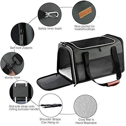 Cat Carrier - Portable Foldable Dog Pet Carrier, Soft-Sided Pet Bag up to 15 Lbs, Airline Approved Travel Puppy Carrier - color: Brown, size: 17.5"L x 11.0"W x 11.0"H