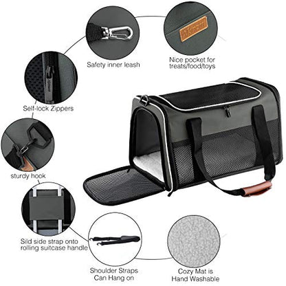 Cat Carrier - Portable Foldable Dog Pet Carrier, Soft-Sided Pet Bag up to 22 Lbs, Airline Approved Travel Puppy Carrier - color: Brown, size: 19.7"L x 12"W x 12"H