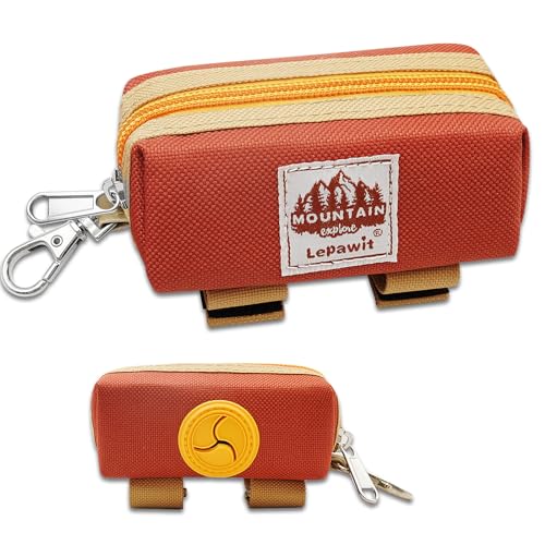 Dog Poop Bag Holder Zippered Pouch, Portable Dog Poop Bag Dispenser with 1 Metal Clip, Fashion Color Matching Canvas Waste Bag Holder for Leashes - Brown & Black - color: Brown