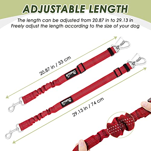 SlowTon Dog Seatbelt, 2 Pack Dog Seat Belt Car Leash Adjustable Elastic Bungee Buffer Heavy Duty Nylon Reflective Pet Safety Tether Connect to Dog Harness for Travel Riding in Vehicle (Daul Clip, R) - color: Red