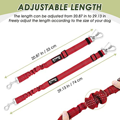 SlowTon Dog Seatbelt, 2 Pack Dog Seat Belt Car Leash Adjustable Elastic Bungee Buffer Heavy Duty Nylon Reflective Pet Safety Tether Connect to Dog Harness for Travel Riding in Vehicle (Daul Clip, R) - color: Red
