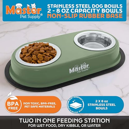 Master Pet Supply Double Dog Bowls Set with Elevated Base and 2 (8 oz) Stainless Steel Removable Dishes (Camo Patrol) – Double Cat Food Water Bowl, Dog Puppy Food Bowl Set, Rust Resistant - color: Camo Patrol