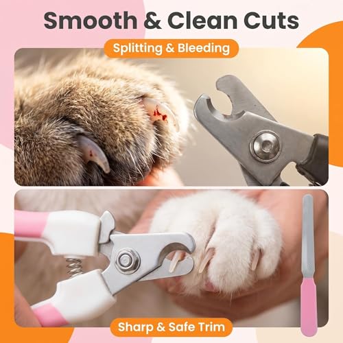 Pet Nail Clipper for Cats, Kittens, Puppy, Rabbit and Bird, with Safety Guard, Nail File, Non-Slip Handle, Pink