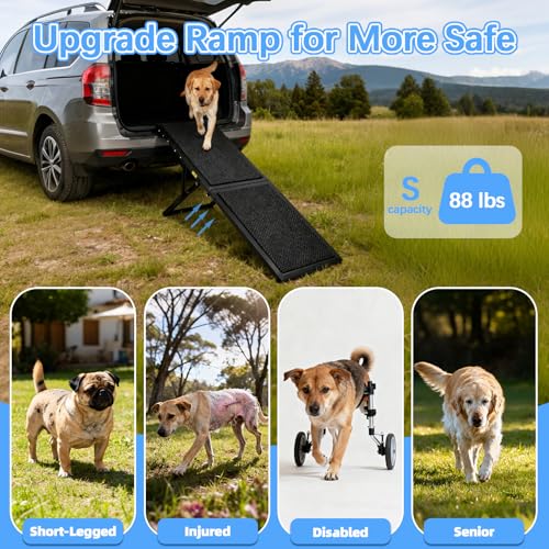 Dog Ramp for Car,33.2"x 12.8" Dog Stairs for Large Dogs with Anti-Slip Surface,Large Folding Pet Stairs for SUV,Truck with Adjustable Height,Outdoor Portable Wide Dog Steps up to 88LBS - size: Small - 33.2"L x 12"W