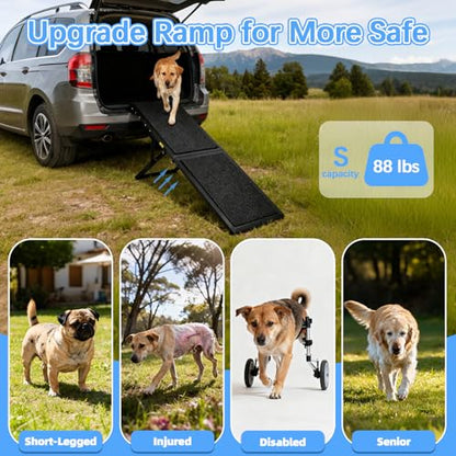 Dog Ramp for Car,33.2"x 12.8" Dog Stairs for Large Dogs with Anti-Slip Surface,Large Folding Pet Stairs for SUV,Truck with Adjustable Height,Outdoor Portable Wide Dog Steps up to 88LBS - size: Small - 33.2"L x 12"W