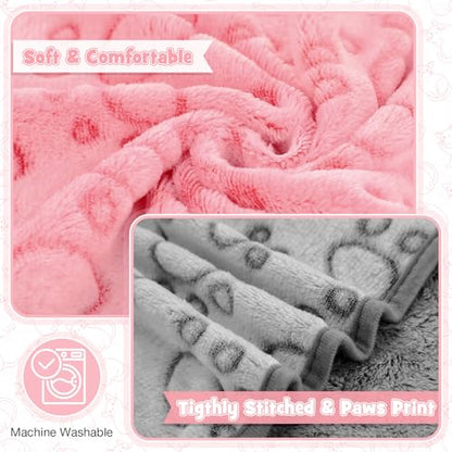 Tegeme 12 Pcs Pet Blankets 30 x 20 Inch Soft Fluffy Fleece Dog Cat Warm Paw Print Pattern Blankets Flannel Throw for Pets Dog Puppy Cat(Pink,Gray,Blue) - color: Pink,gray,blue, size: 30 x 20 Inch