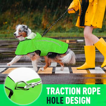 Dog Raincoat with Removable Hoodie, Rain Coats Waterproof Windproof Snowproof, Rain Jacket with Reflective Strip/Adjustable Drawstring/Leash Hole for Dog Walking (Green, Small) - size: Small