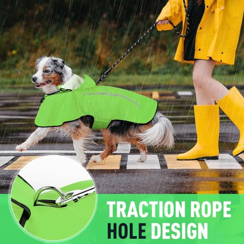 Flashseen Dog Rain Coat, Waterproof Dog Raincoat with Removable Hoodie, Pet Rain Jacket with Reflective Strip, Adjustable Lightweight Dog Hooded Raincoats for Large Dogs - size: Large