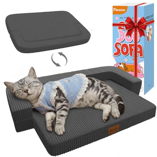 Persure Orthopedic Dog Bed for Medium Large Dogs, Waterproof Memory Foam Pet Couch Dog Sofa with 3-Sided Bolster, Adjustable Pillow, Non-Slip Bottom & Removable Washable Cover, Dark Grey, 28 inch - color: Dark Grey, size: Medium