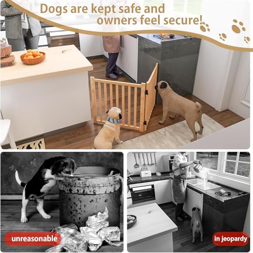 2PCS Wooden Dog Gate Indoor, 23" H Freestanding Pet Gate, No-Painted Foldable Puppy Gate for Stairs, Doorways, 2 Panels-2Pcs - size: 【(2Pcs)2 Panels】H:23''