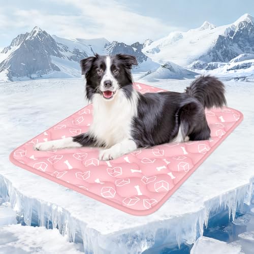 Rywell Dog Cooling Mat 2.0,Soft Blush Pink, 44" x 32" Thick & Durable Cooling Mat for Extra Large Dogs, Long-Lasting Cool with Waterproof & Color-Changing Arc-Chill Tech (Q-Max>0.5) Washable&Non-Toxic - color: Pink, size: X-Large