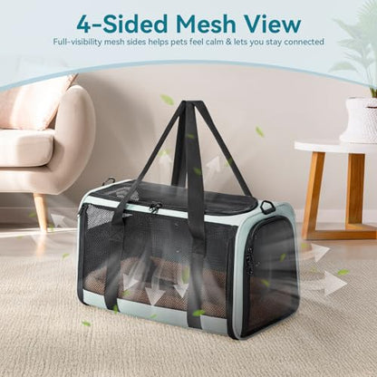 PETSFIT Soft-Sided Cat Carrier with Patented Safety Buckles, Lockable Zippers & Safety Tether,Escape-Resistant Travel Pet Carrier for Car Rides & Vet Visits, Airline Approved Under-Seat, Up to 12 lbs - color: Cyan blue, size: 18.0"L x 11.0"W x 11.0"H