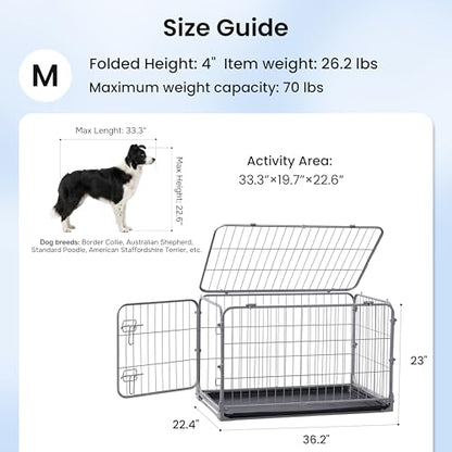 ZOMISIA Collapsible Dog Crate for Medium Dogs - 36 inch Escape Proof Metal Dog Kennel with Double Door, Easy Assembly Foldable Dog Cage with Removable Tray, Indoor Outdoor Use, Silver Gray - size: 36.2"L x 22.4"W x 23.0"H