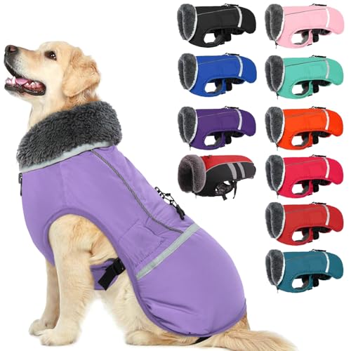 QBLEEV Warm Dog Coat Reflective Winter Jacket, Waterproof Windproof Dog Turtleneck Clothes for Cold Weather, Thicken Fleece Lining Pet Outfit, Adjustable Pet Vest Apparel for Small Medium Large Dogs - color: Lavender, size: Small