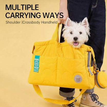 Macaron Cloud Pet Carrier Bag for Small Dogs and Cats, Lightweight Handheld Shoulder Crossbody Puppy Carrier with Storage Pocket, Breathable Expandable Pet Travel Carrier for (Yellow) - color: Yellow