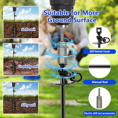 Heavy Duty Dog Tie Out Stake,14.8" Spiral Dog Stakes with Swivel Hook for Outside,Yard,Camping,Rust Proof Ground Anchor for Dogs Run Cable Leash Tether Chains,Small to Large Dogs Up to 200bs - size: No Cable