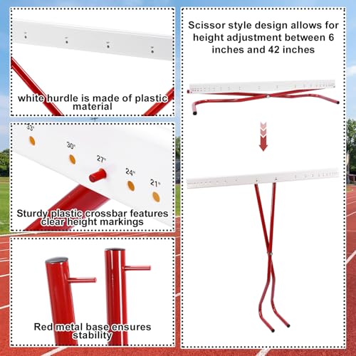 Jenaai 2 Set Adjustable Height Hurdles Training Equipment, Sports Track and Field Equipment, Portable Adjustable Hurdles, Practice Training from 6 to 42 Inch, Including Ropes to Secure