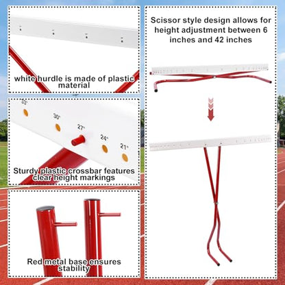 Jenaai 2 Set Adjustable Height Hurdles Training Equipment, Sports Track and Field Equipment, Portable Adjustable Hurdles, Practice Training from 6 to 42 Inch, Including Ropes to Secure