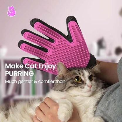 Pet Hair Remover Glove - Gentle Pet Grooming Glove Brush - Deshedding Glove - Massage Mitt with Enhanced Five Finger Design - Perfect for Dogs & Cats with Long & Short Fur - 1 Pack (Right-hand), Pink - color: Pink