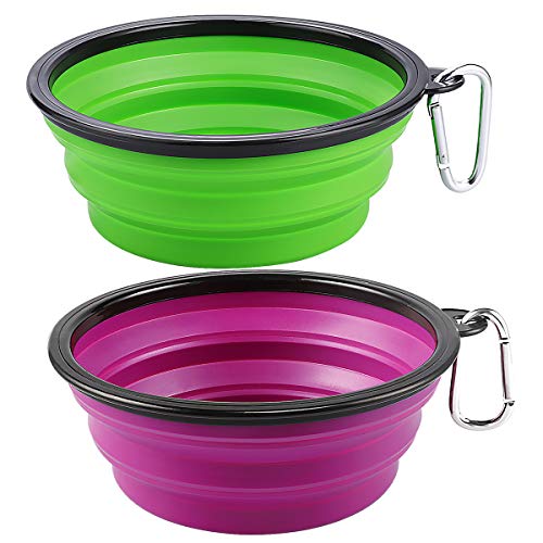 Kytely Large Collapsible Dog Bowls 2 Pack, 34oz Foldable Dog Travel Bowl, Portable Pet Water Food Bowl with Clasp, Pet Cat Feeding Cup Dish for Traveling, Walking, Hiking (Green+Purple) - color: Green & Purple