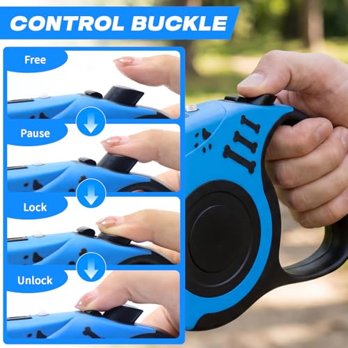 Retractable Dog Leash with USB Rechargeable Flashlight for Night Walks, 16FT Automatic Telescopic Tractor Dog Leash for Small and Medium Dogs, Blue - color: Blue