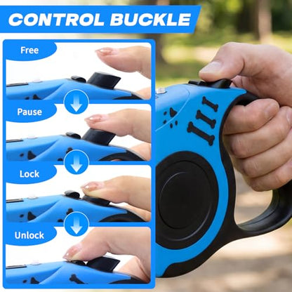 Retractable Dog Leash with USB Rechargeable Flashlight for Night Walks, 16FT Automatic Telescopic Tractor Dog Leash for Small and Medium Dogs, Blue - color: Blue