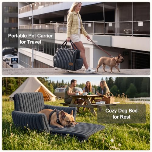 MIXJOY Dog Car Seat for Small/Medium Dogs up to 25 lbs, Multi-Functional Dog Carrier for Car with Detachable Washable Cover, Pet Travel Bed with Clip-On Safety Leash, Grey - color: Grey