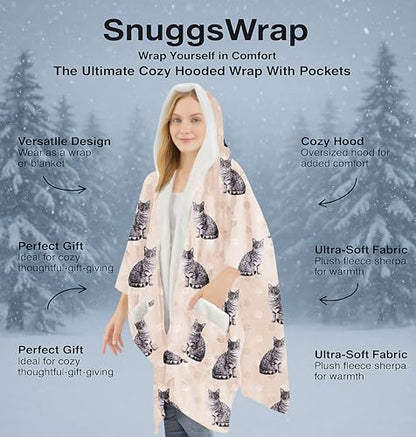 E&S Pets Sherpa Wearable Blanket Hoodie for Women – Soft Fleece Snuggs Wrap – 32 Dog & Cat Breeds – Warm Pet Lover Gifts - color: Tabby Silver