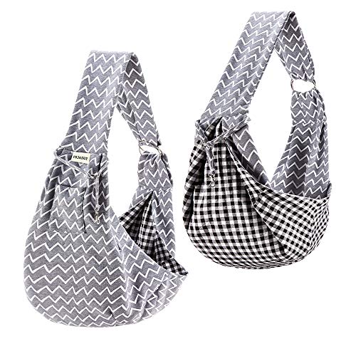 FDJASGY Small Pet Sling Carrier-Hands Free Reversible Pet Papoose Bag Tote Bag with a Pocket Safety Belt Dog Cat for Outdoor Travel (Gray Stripe) - color: Adjustable Gray Stripe