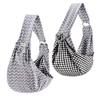 FDJASGY Small Pet Sling Carrier-Hands Free Reversible Pet Papoose Bag Tote Bag with a Pocket Safety Belt Dog Cat for Outdoor Travel (Gray Stripe) - color: Adjustable Gray Stripe