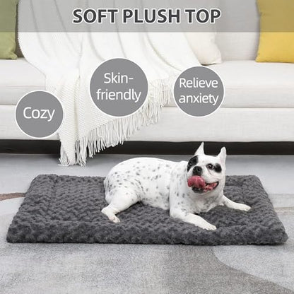 Washable Dog Bed Mat Ultra Soft Dog Crate Pad Comfy Fluffy Pet Kennel Beds Sleeping Mattress for Large Jumbo Medium Small Dogs Grey - color: Grey, size: 42.00" x 28.00" x 1.50"