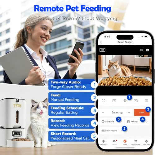 Automatic Cat Feeder with 2 Camera for 2 Cats, 7L Large Food Dispenser | Multiple Cats Household | Timed Cat Feeder | Two-way Voice | Separation Anxiety | Weight / Diet Control | 5G WiFi APP Control - color: White-2b