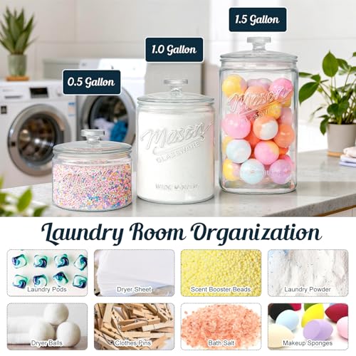 [NEW] 1.5 Gallon Glass Cookie Jar - Tall Glass Jar with Airtight Lid and Silicone Gasket, 1 Pack Large Glass Food Storage Container for Pantry Storage, Sourdough Starter, Dog Treats, Candy