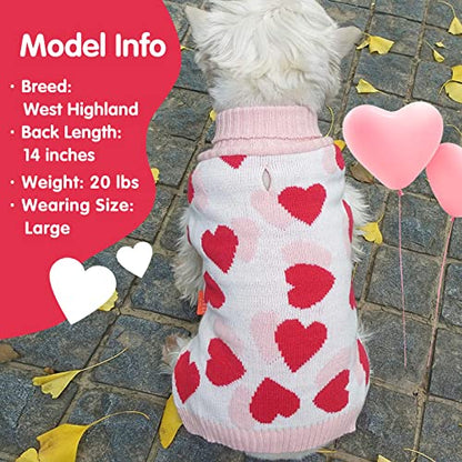 KYEESE Valentines Dog Sweater, Comfy Dogs Coat with Leash Hole, Turtleneck Small Dog Sweater, Stretchy Pullover Pet Sweaters for Small Dogs, Warm Pet Clothes with Heart Print, M - color: 1#Valentine, size: Medium (7-11lbs)