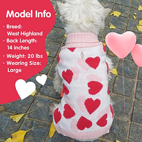 KYEESE Valentines Dog Sweater, Stretchy Pullover Dog Sweaters for Small Dogs, Comfy Dogs Coat with Leash Hole, Soft Turtleneck Small Pet Sweater, Warm Pet Clothes with Heart Print, L - color: 1#Valentine, size: Large (11-19lbs)