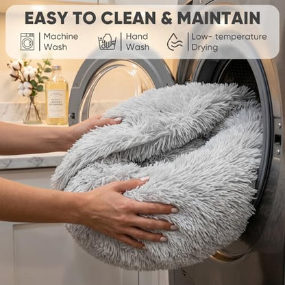 Himax Small Cat & Dog Bed with Cover, Calming Dog Bed for Small Dogs,Anti-Anxiety Donut Dog Bed with Attached Blanket,Washable Round Fluffy Pet Bed (20"/26"/35"), Light Grey - color: Light Grey, size: 20.0"L x 20.0"W x 7.0"Th