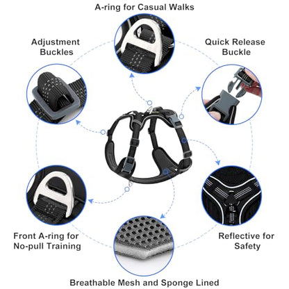 Plutus Pet No Pull Dog Harness, Release at Neck, Soft Padded, Reflective Adjustable Dog Vest Harness for Small, Medium, Large Dogs(Black, M) - color: Black, size: M