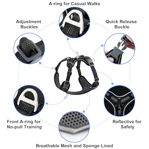 Plutus Pet No Pull Dog Harness, Release at Neck, Soft Padded, Reflective Adjustable Dog Vest Harness for Small, Medium, Large Dogs(Black, S) - color: Black, size: S
