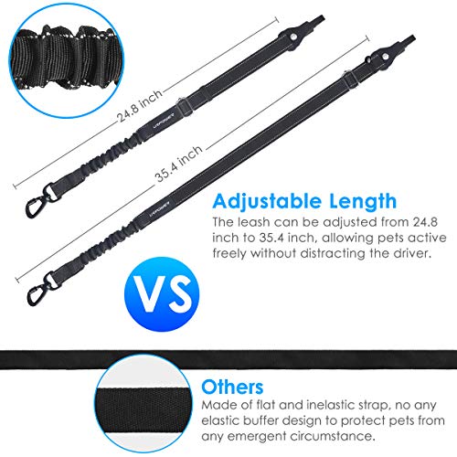 URPOWER 3-in-1 Dog Seat Belt for Car, 2 Pack Adjustable Bungee Dog Car Harness with Seatbelt Buckle & Latch Hook, Reflective & 360° Swivel Heavy Duty Pet Safety Belts for Dogs and Cats - color: Black